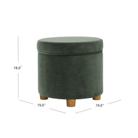 Gio Storage Ottoman, 19 Inch Round Lift Top, Forest Green Velvet -BM334083
