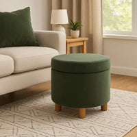Gio Storage Ottoman, 19 Inch Round Lift Top, Forest Green Velvet -BM334083
