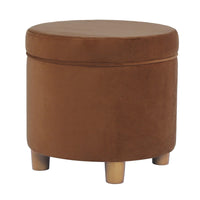 Gio Storage Ottoman, 19 Inch Round Lift Top, Spice Brown Velvet Fabric -BM334084