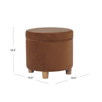 Gio Storage Ottoman, 19 Inch Round Lift Top, Spice Brown Velvet Fabric -BM334084