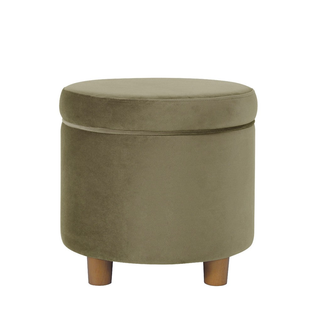 Gio Storage Ottoman, 19 Inch Round Lift Top, Sage Green Velvet Fabric -BM334085