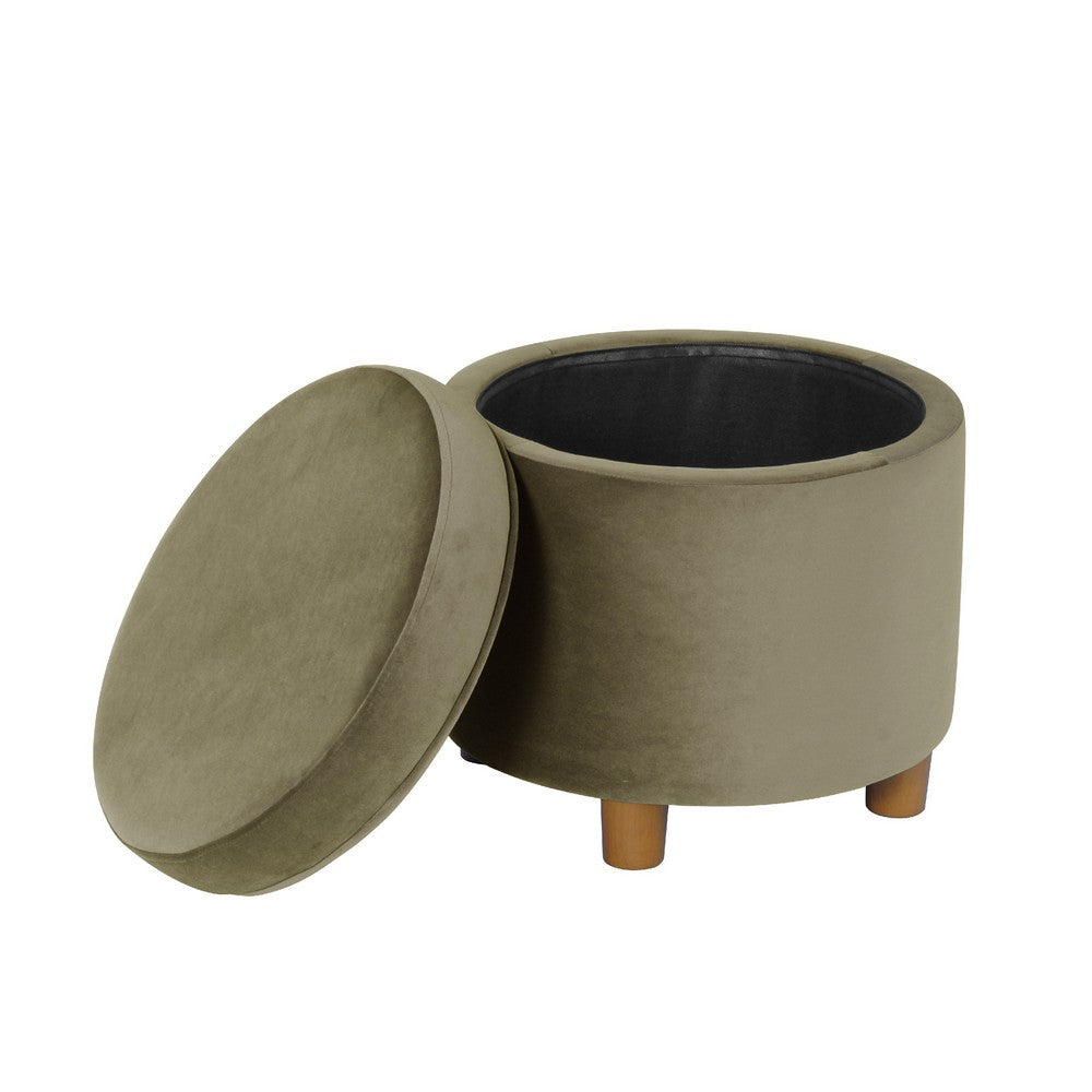 Gio Storage Ottoman, 19 Inch Round Lift Top, Sage Green Velvet Fabric -BM334085