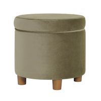 Gio Storage Ottoman, 19 Inch Round Lift Top, Sage Green Velvet Fabric -BM334085