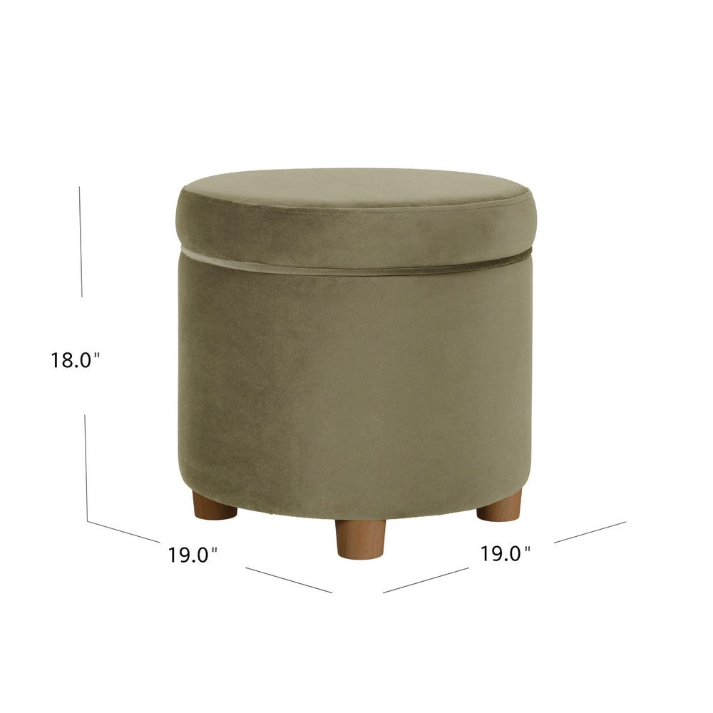 Gio Storage Ottoman, 19 Inch Round Lift Top, Sage Green Velvet Fabric -BM334085