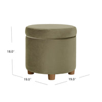 Gio Storage Ottoman, 19 Inch Round Lift Top, Sage Green Velvet Fabric -BM334085