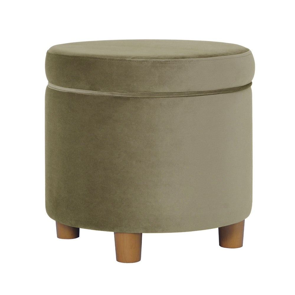 Gio Storage Ottoman, 19 Inch Round Lift Top, Sage Green Velvet Fabric -BM334085