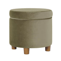 Gio Storage Ottoman, 19 Inch Round Lift Top, Sage Green Velvet Fabric -BM334085
