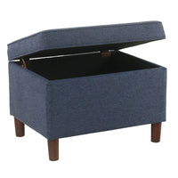Fero Storage Ottoman, 24 Inch Rectangular Hinged Lid, Blue Upholstery -BM334091