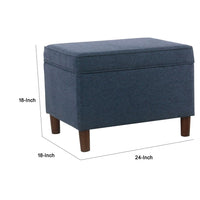 Fero Storage Ottoman, 24 Inch Rectangular Hinged Lid, Blue Upholstery -BM334091