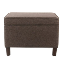 Fero Storage Ottoman, 24 Inch Rectangular Hinged Lid, Brown Fabric -BM334092