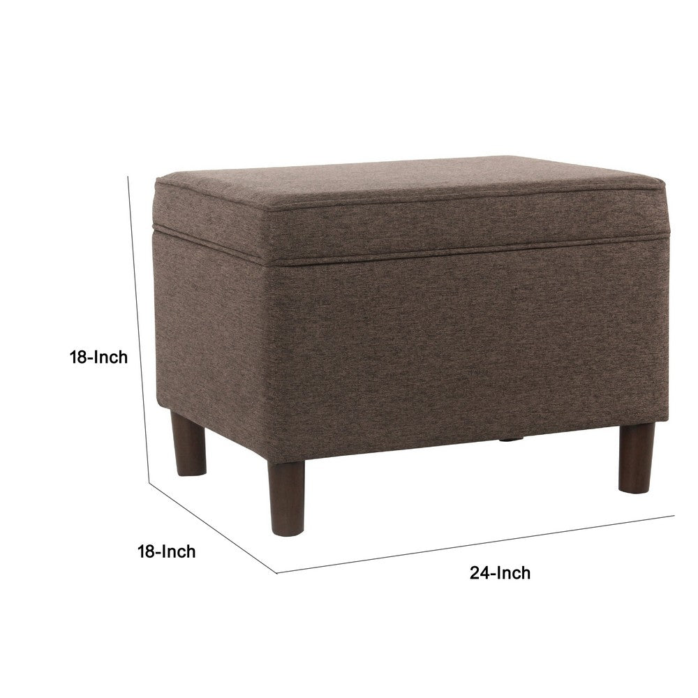 Fero Storage Ottoman, 24 Inch Rectangular Hinged Lid, Brown Fabric -BM334092