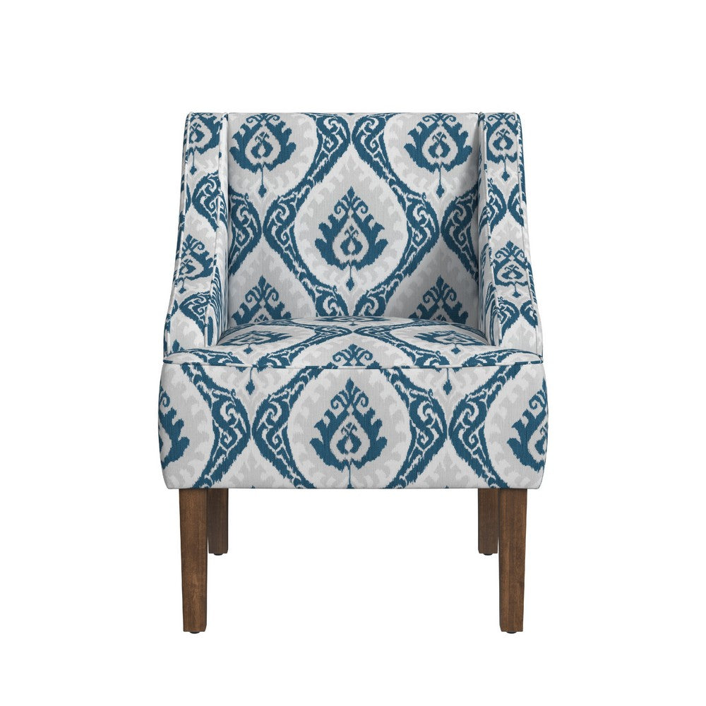 Yolu Accent Chair, Ikat Medallion Print, Blue and White Polyester -BM334106