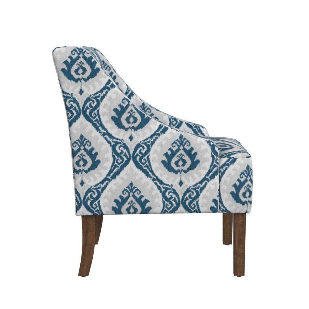 Yolu Accent Chair, Ikat Medallion Print, Blue and White Polyester -BM334106