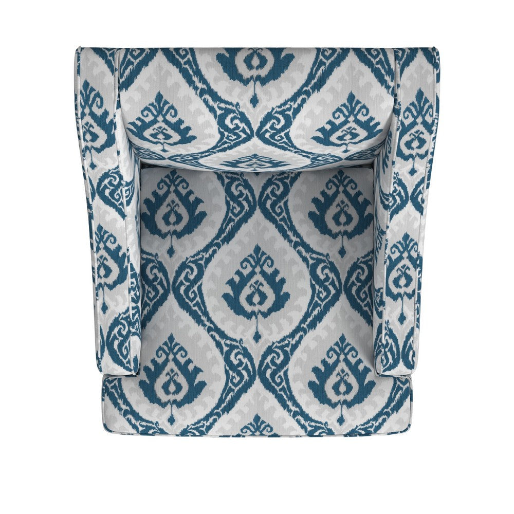 Yolu Accent Chair, Ikat Medallion Print, Blue and White Polyester -BM334106