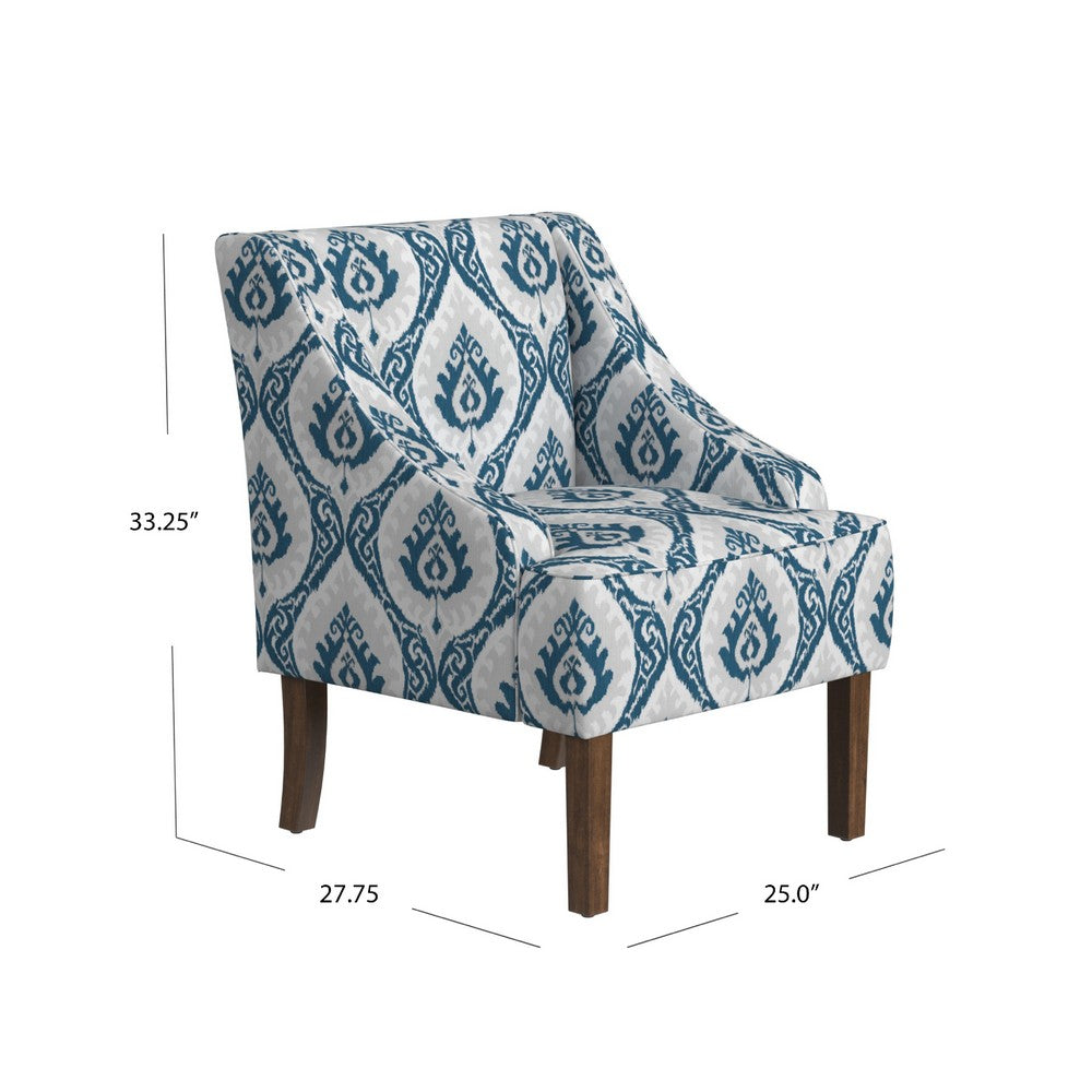 Yolu Accent Chair, Ikat Medallion Print, Blue and White Polyester -BM334106