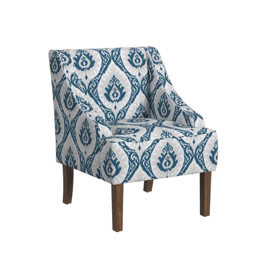 Yolu Accent Chair, Ikat Medallion Print, Blue and White Polyester -BM334106