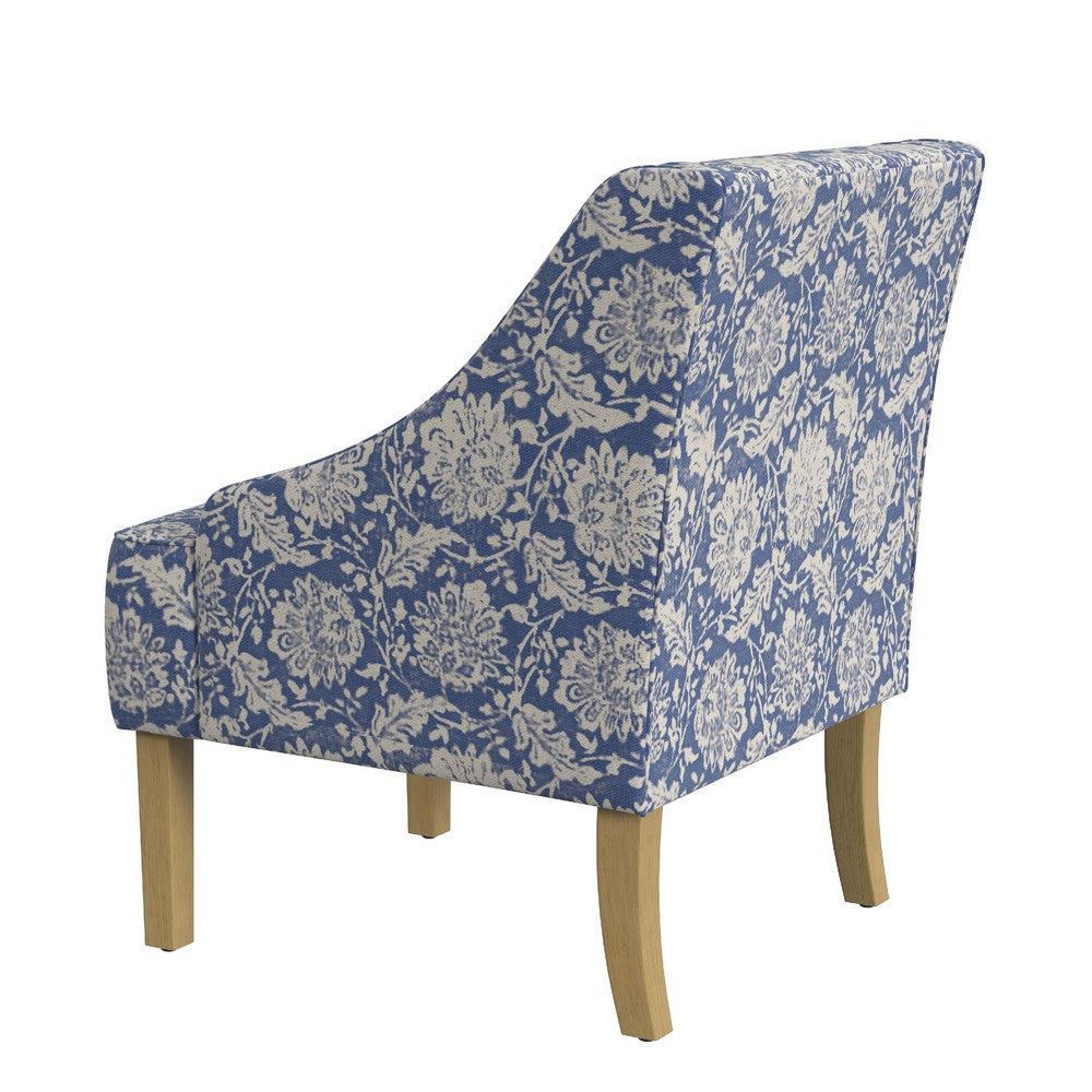 Yolu Accent Chair, Classic Floral Print, Blue and White Polyester -BM334107