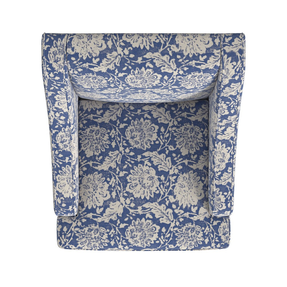 Yolu Accent Chair, Classic Floral Print, Blue and White Polyester -BM334107