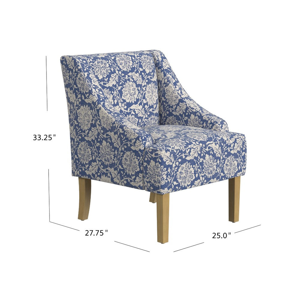 Yolu Accent Chair, Classic Floral Print, Blue and White Polyester -BM334107