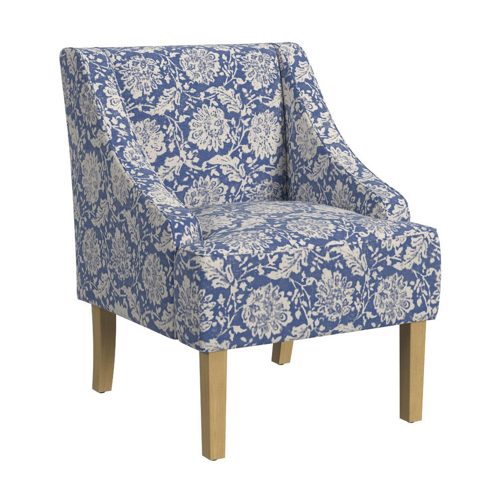 Yolu Accent Chair, Classic Floral Print, Blue and White Polyester -BM334107