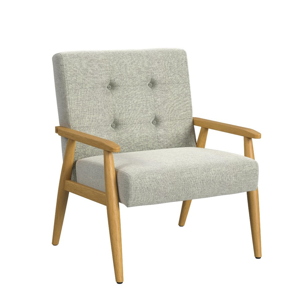 Accent Chair, Soft Light Gray Fabric Seat, Button Tufted Backrest -BM334108