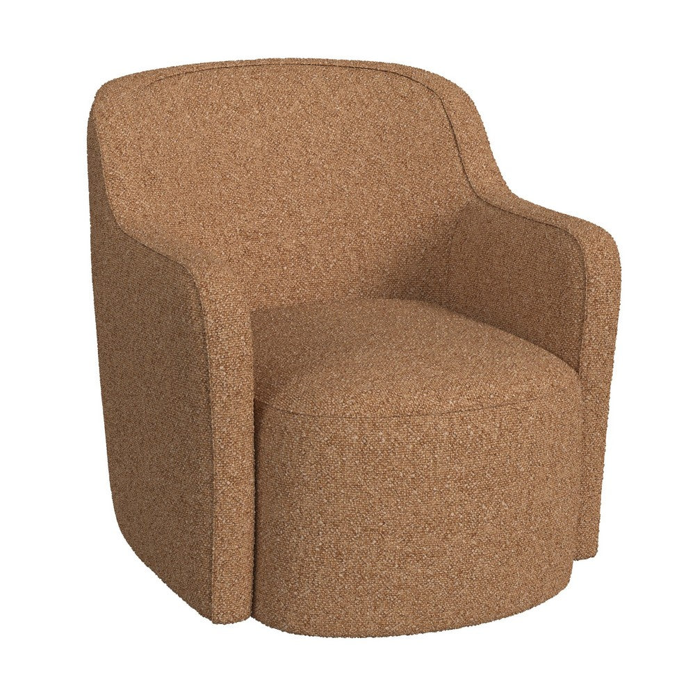 Kopi Swivel Accent Club Chair, Light Tan Brown Boucle, Curved Backrest -BM334111