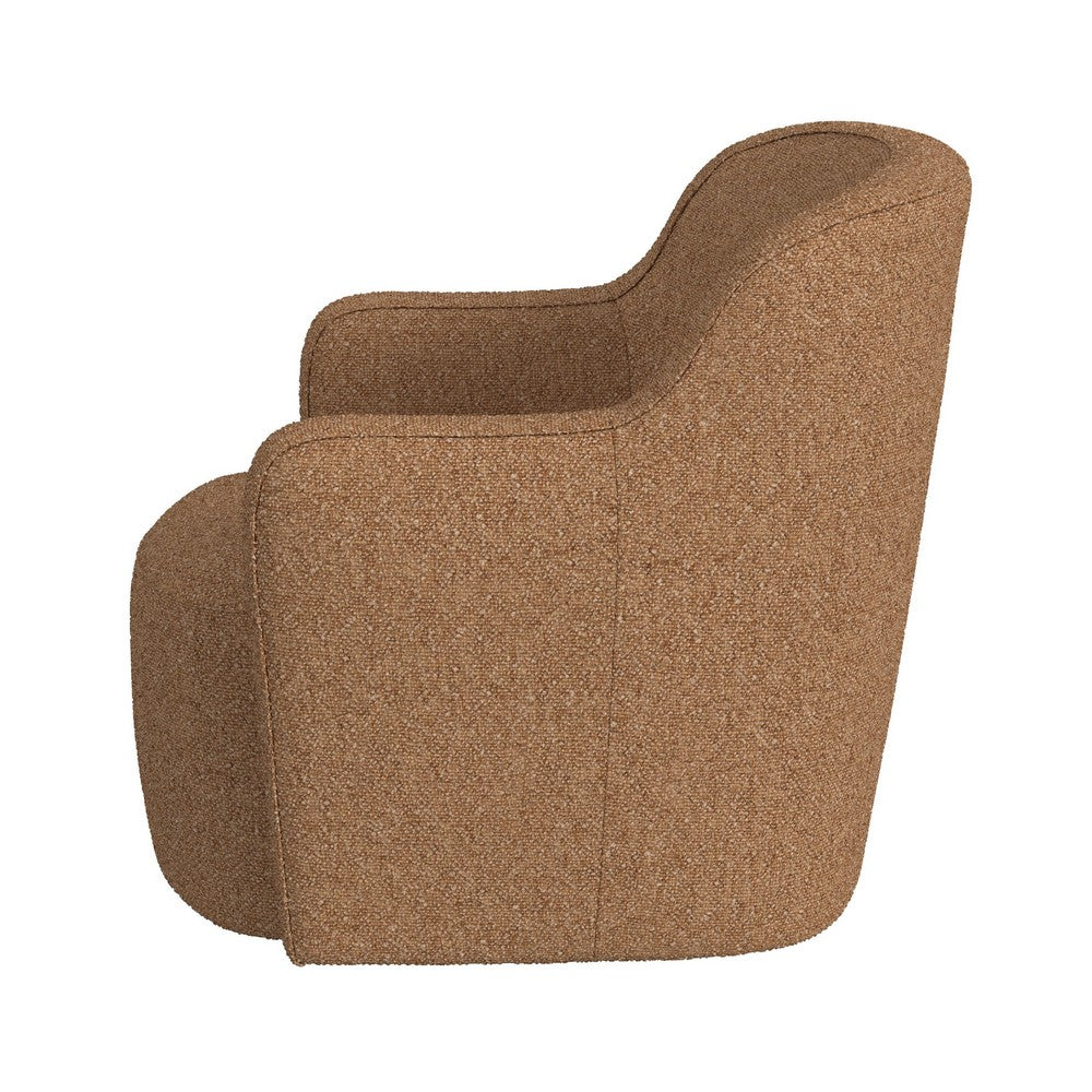 Kopi Swivel Accent Club Chair, Light Tan Brown Boucle, Curved Backrest -BM334111