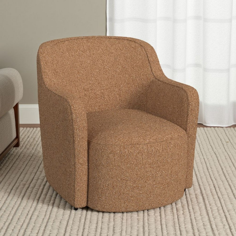 Kopi Swivel Accent Club Chair, Light Tan Brown Boucle, Curved Backrest -BM334111
