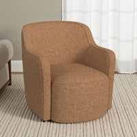 Kopi Swivel Accent Club Chair, Light Tan Brown Boucle, Curved Backrest -BM334111
