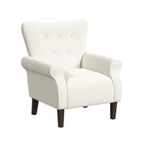Mowo Accent Armchair, Classic Button Tufted Back, White Woven Fabric -BM334112