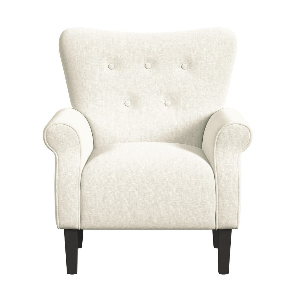Mowo Accent Armchair, Classic Button Tufted Back, White Woven Fabric -BM334112