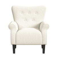 Mowo Accent Armchair, Classic Button Tufted Back, White Woven Fabric -BM334112