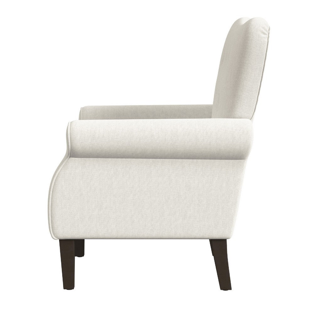 Mowo Accent Armchair, Classic Button Tufted Back, White Woven Fabric -BM334112