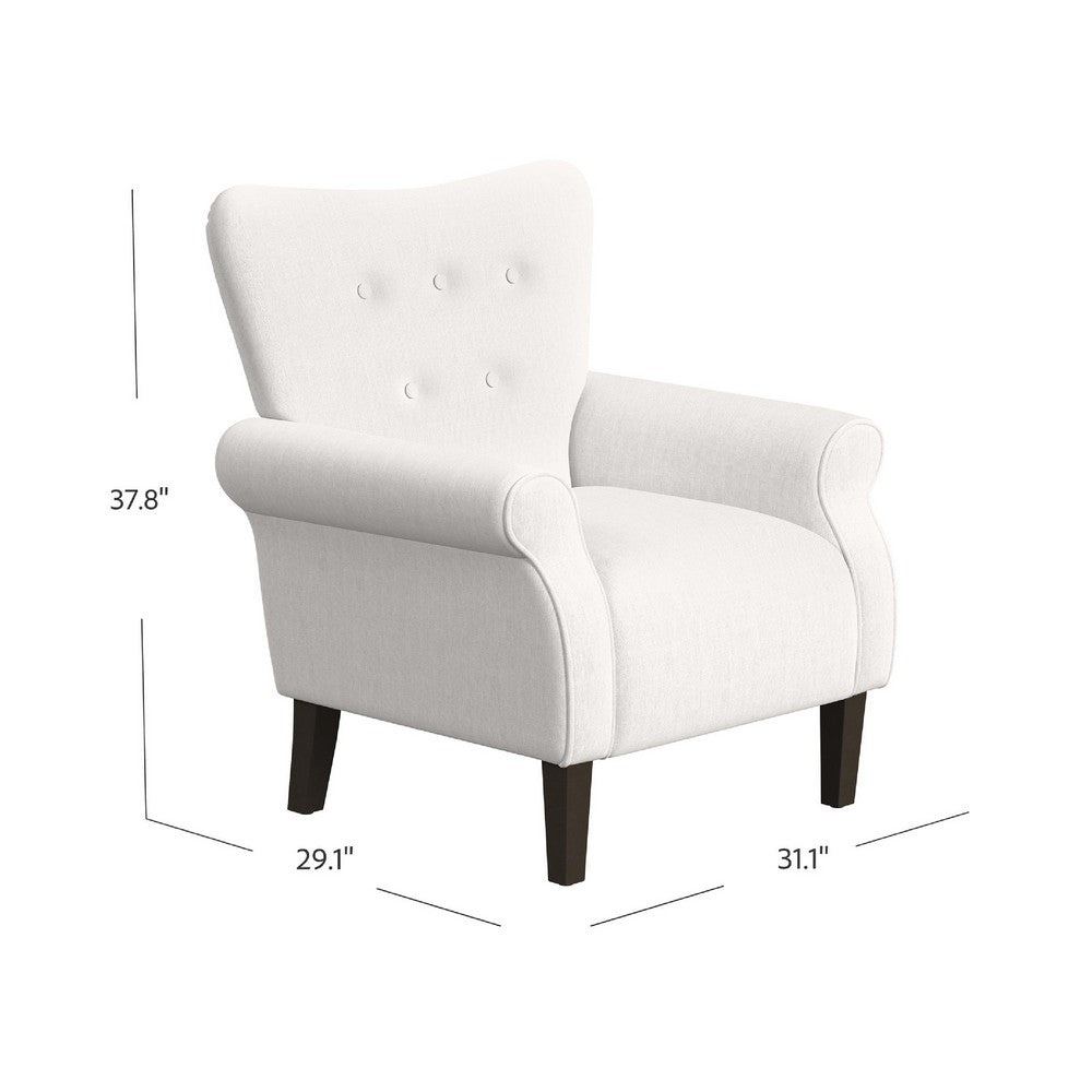 Mowo Accent Armchair, Classic Button Tufted Back, White Woven Fabric -BM334112