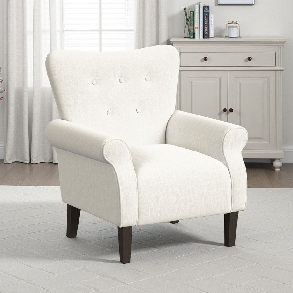 Mowo Accent Armchair, Classic Button Tufted Back, White Woven Fabric -BM334112