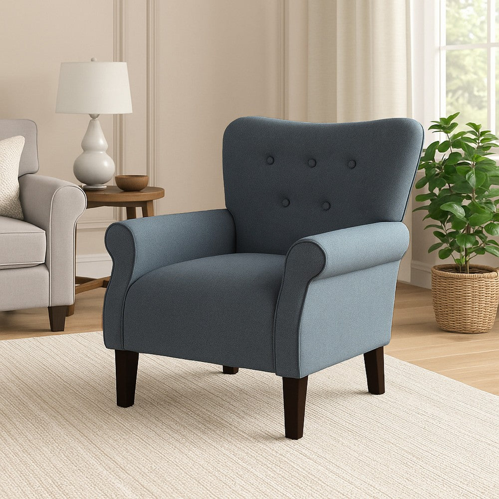 Mowo Accent Armchair, Classic Button Tufted Back, Blue Woven Fabric -BM334113
