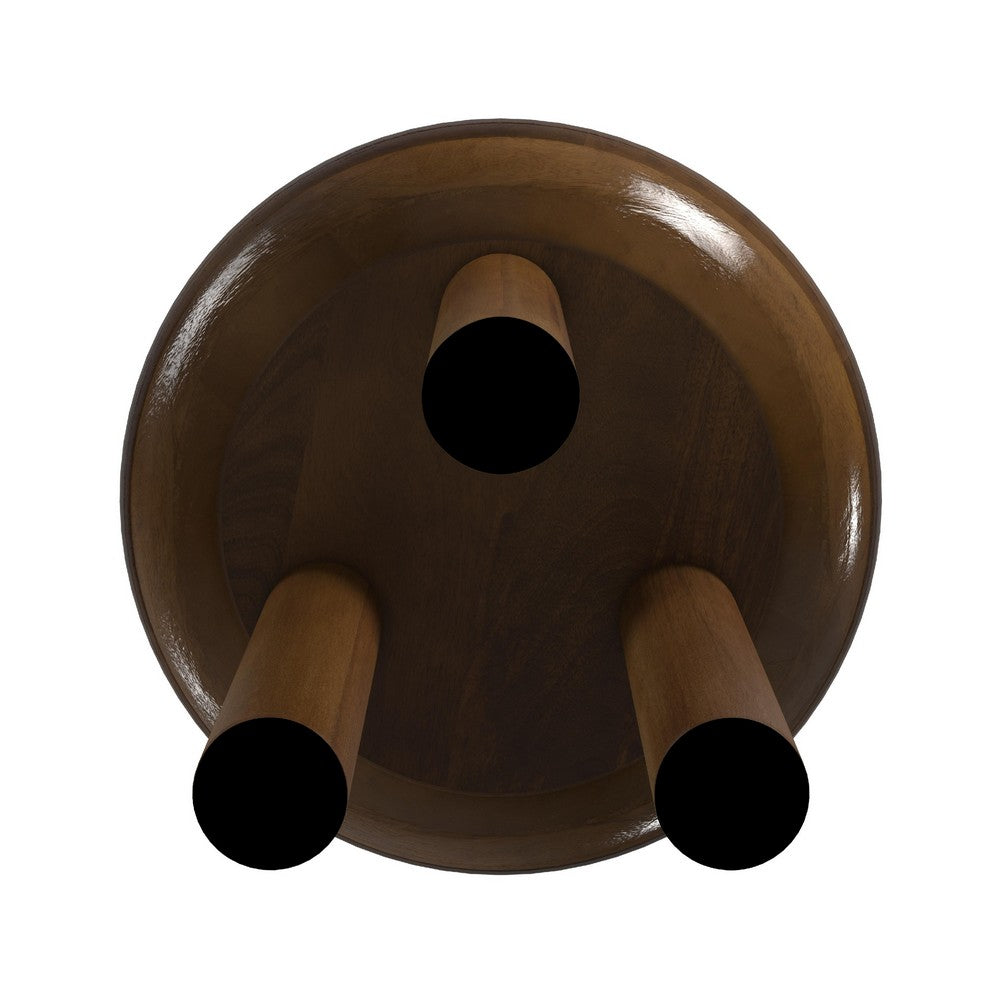 Yiro Side Table, 18 Inch, Dark Brown Mango Wood, Three-Legged Design -BM334119