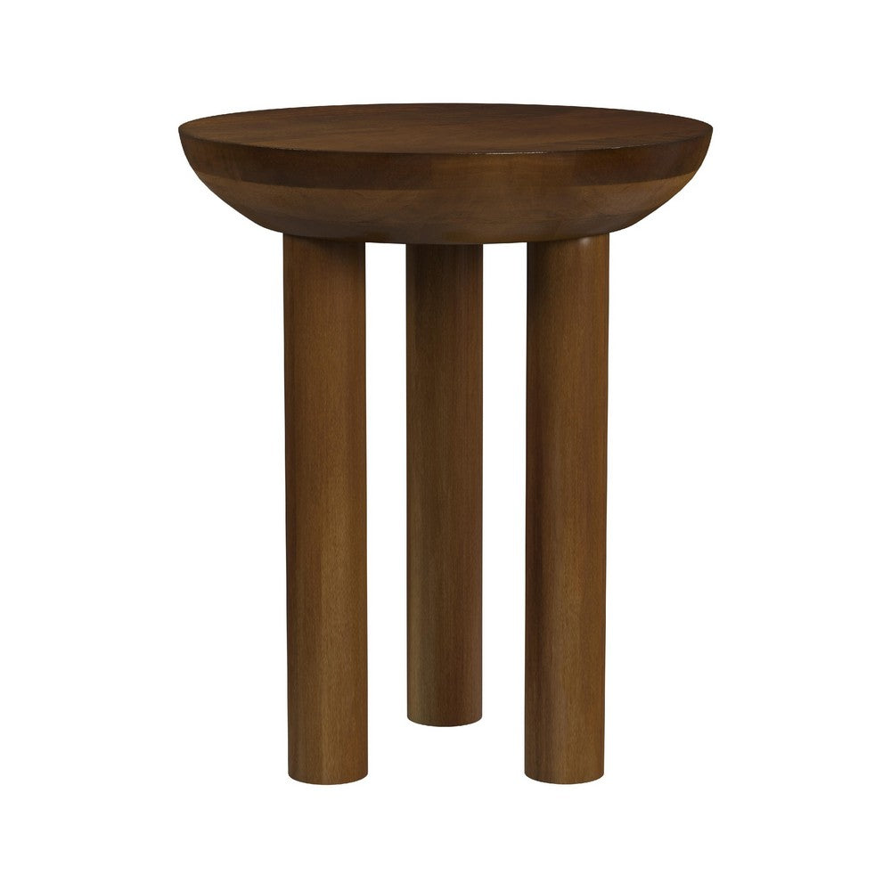 Yiro Side Table, 18 Inch, Dark Brown Mango Wood, Three-Legged Design -BM334119