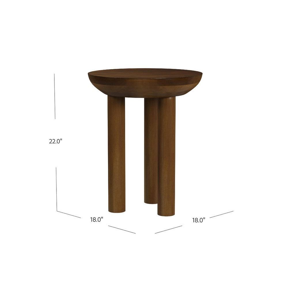 Yiro Side Table, 18 Inch, Dark Brown Mango Wood, Three-Legged Design -BM334119