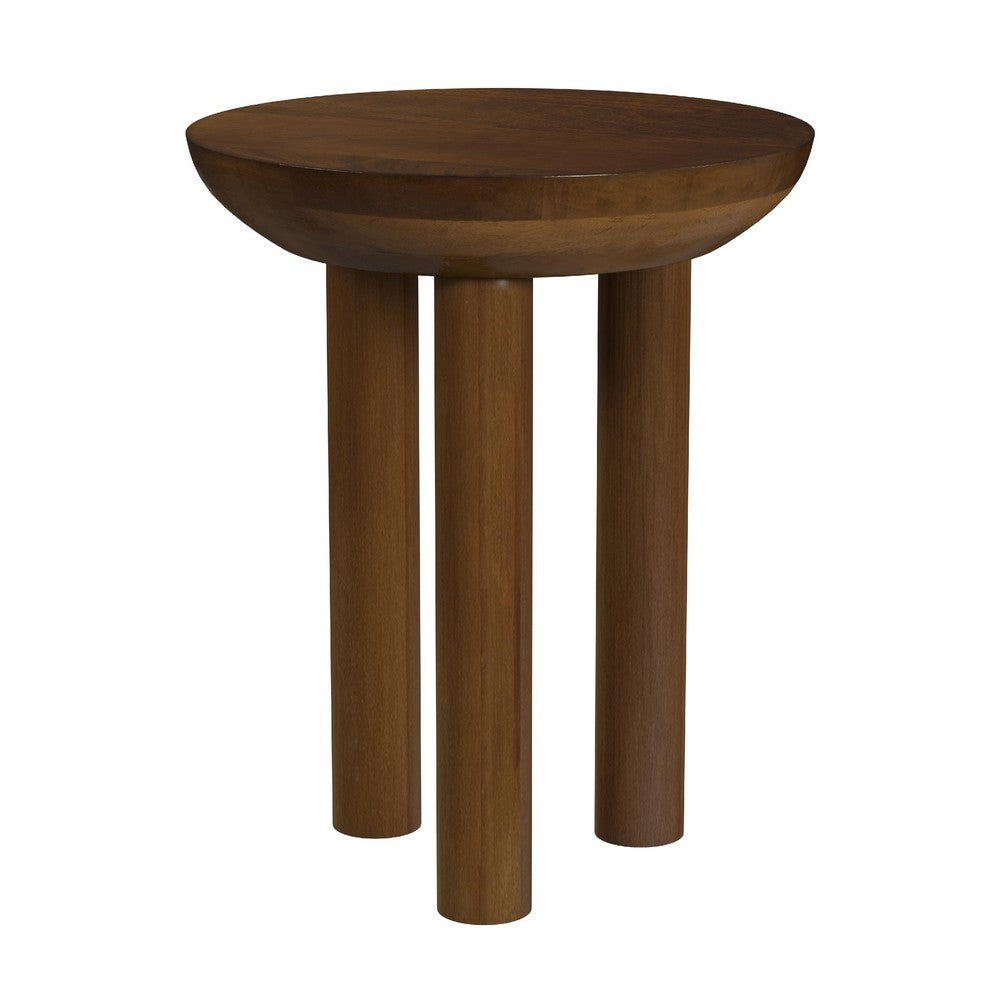 Yiro Side Table, 18 Inch, Dark Brown Mango Wood, Three-Legged Design -BM334119