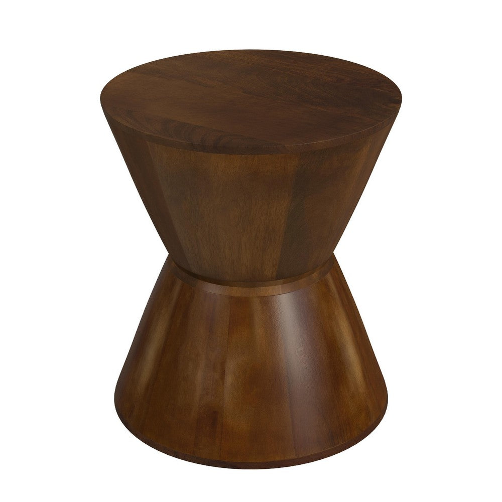 Accent Side Table, 16 Inch Round Brown Mango Wood, Hourglass Design -BM334120