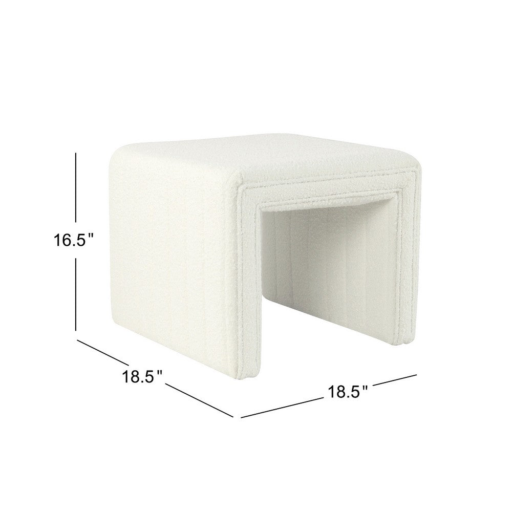 Ada Footstool Ottoman, Channel Tufted Cream White Boucle, 19 Inch -BM334157