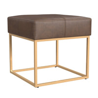 Kai Ottoman Footstool, Brown Faux Leather, Gold Metal, 18 Inch Square -BM334171