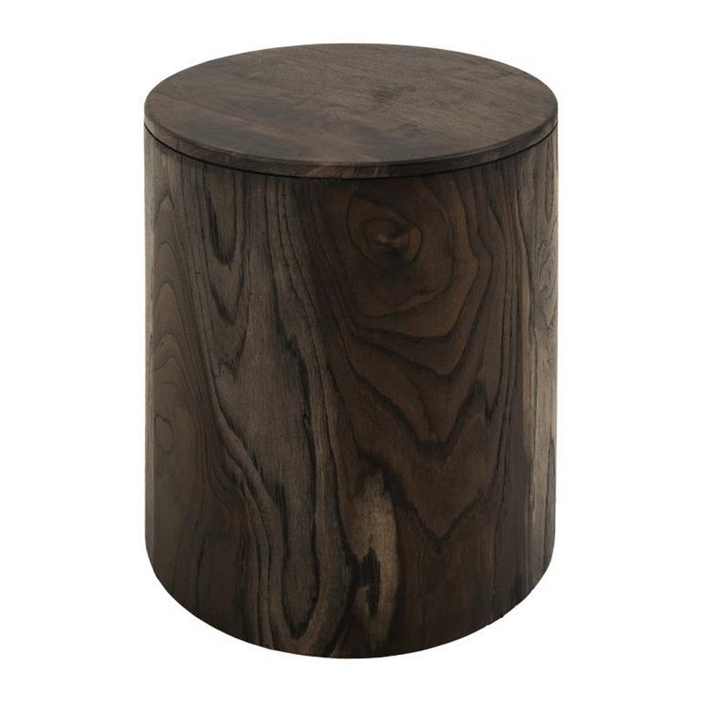 Eray Chairside End Table, Drum Design, Teak Black Mango Wood 18 Inch -BM334239