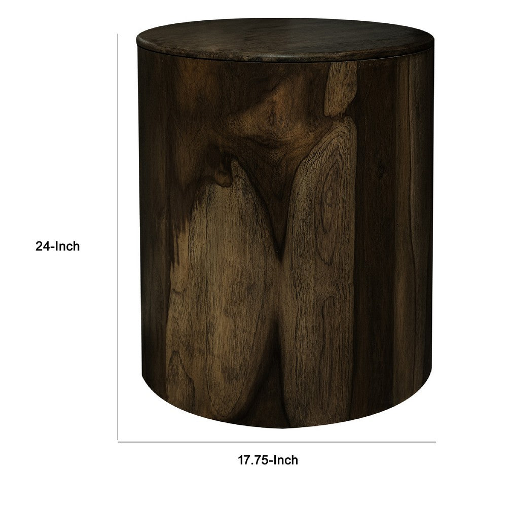 Eray Chairside End Table, Drum Design, Teak Black Mango Wood 18 Inch -BM334239