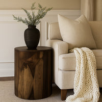 Eray Chairside End Table, Drum Design, Teak Black Mango Wood 18 Inch -BM334239