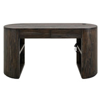 Eray Writing Desk, 2 Drawers, USB Ports, Teak, Black Wood 60 Inch -BM334240