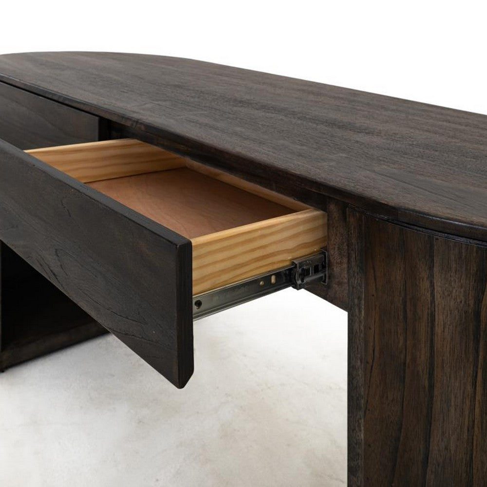 Eray Writing Desk, 2 Drawers, USB Ports, Teak, Black Wood 60 Inch -BM334240