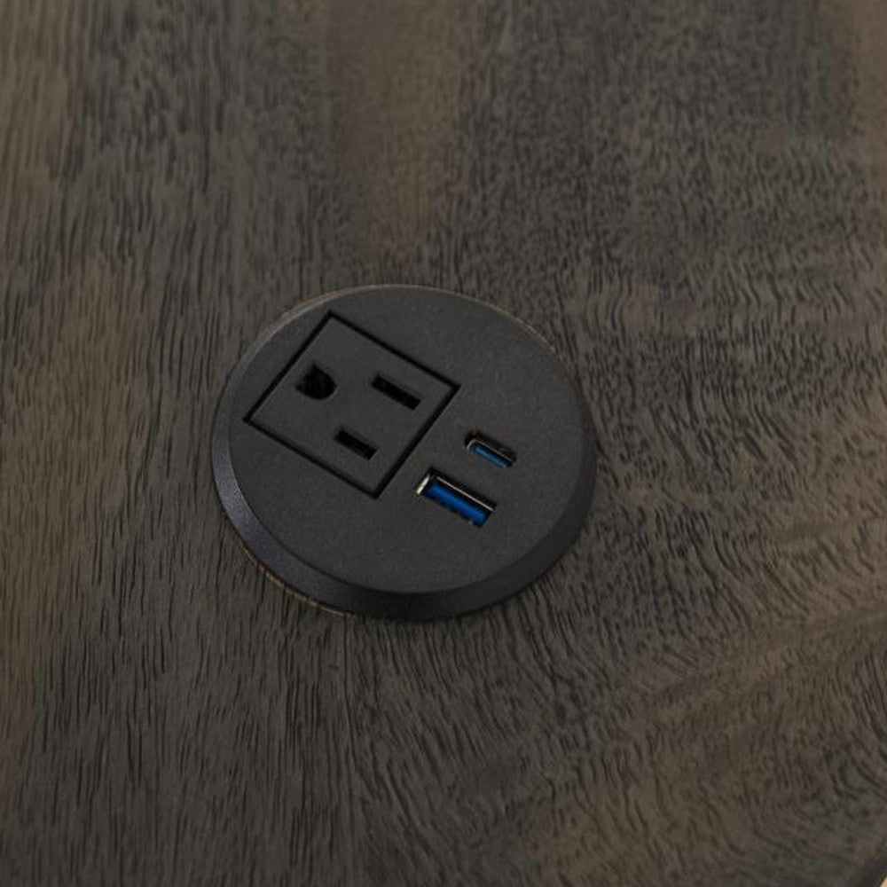 Eray Writing Desk, 2 Drawers, USB Ports, Teak, Black Wood 60 Inch -BM334240