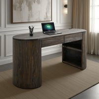 Eray Writing Desk, 2 Drawers, USB Ports, Teak, Black Wood 60 Inch -BM334240